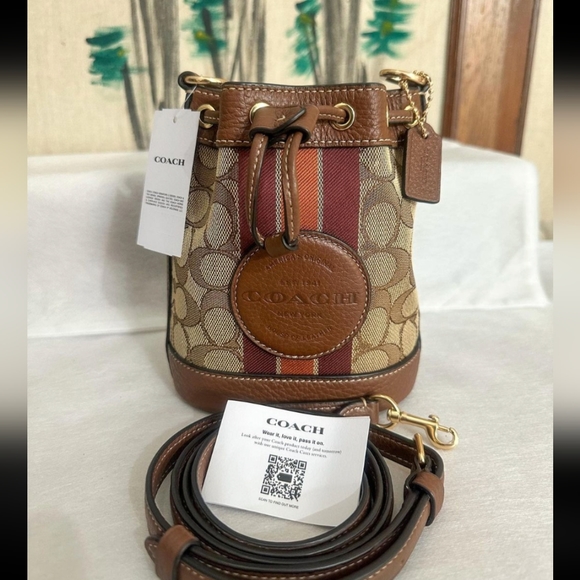 Coach Handbags - Coach Mini Dempsey Patch Bucket Bag Signature Jacquard Khaki/Saddle C8322